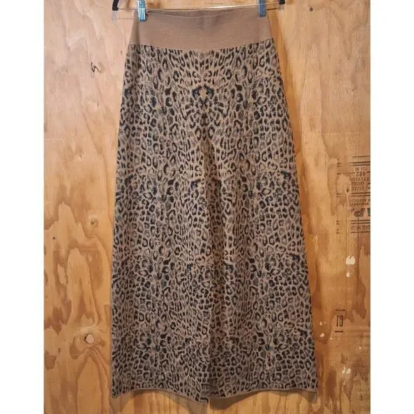 Moth by Anthropologie Pants Women's Medium Leopard Print Knit Wool Blend Mobwife - Picture 1 of 10